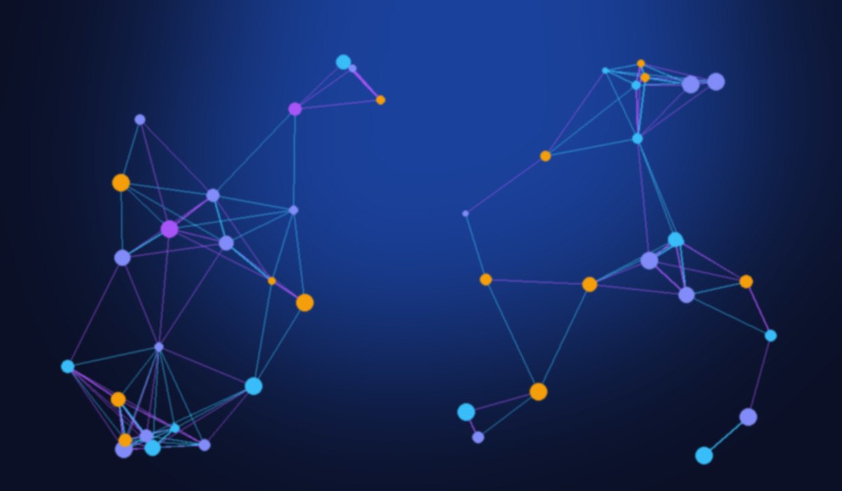 Glowing artificial intelligence neural network with interconnected data nodes and luminous pathways on a deep dark background